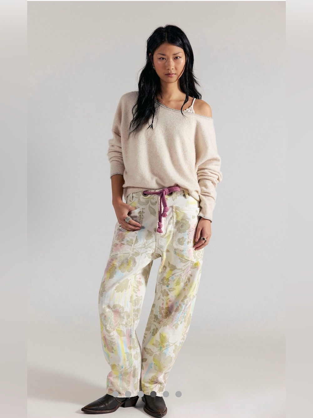NWT Free People Printed Flocked Moxie Barrel jeans